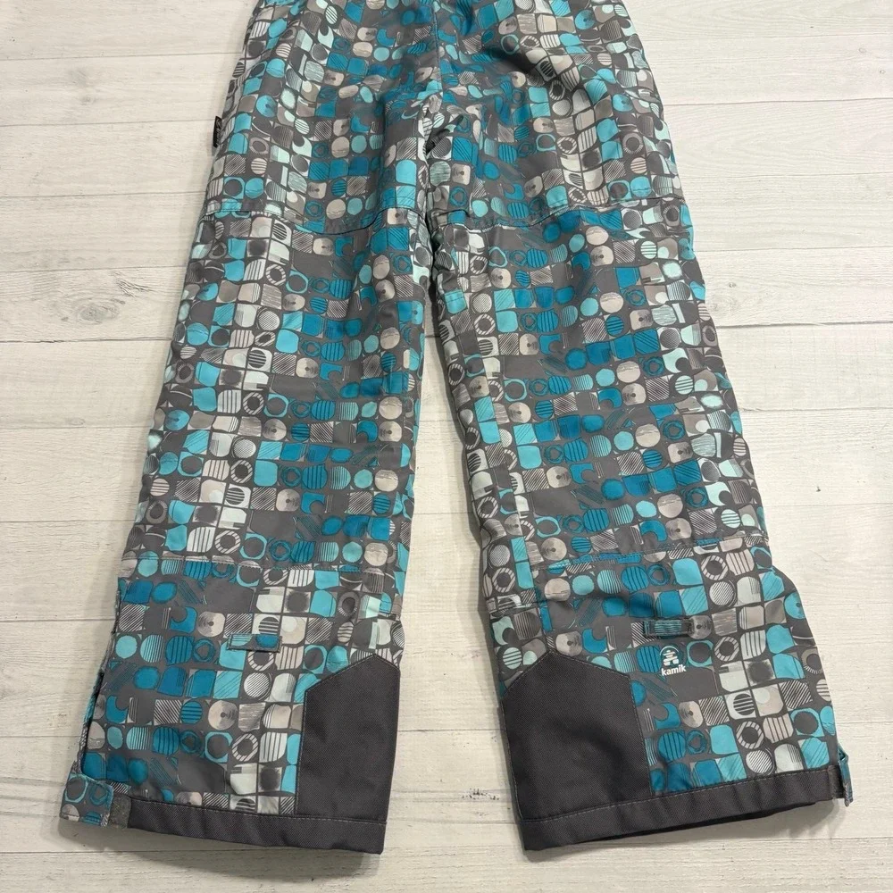 Kamik girls blue and grey‎ patterned snow pants snow bibs size 8
